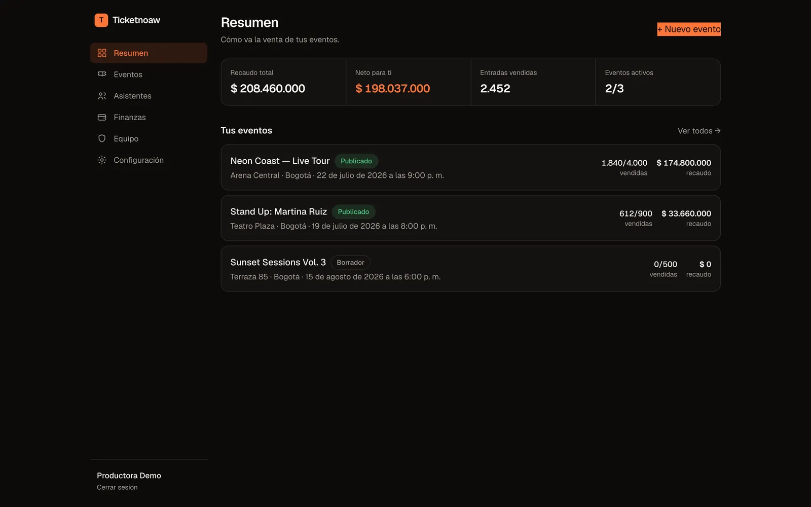 Organizer dashboard